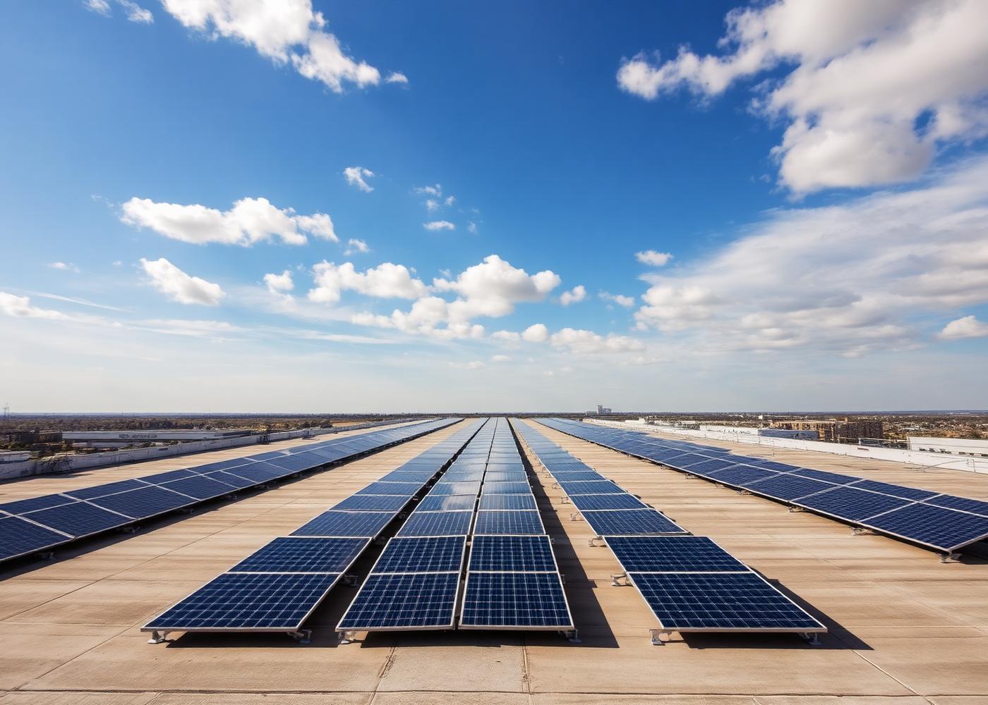 Gewerbehalle mit großflächiger PV-Anlage auf dem Flachdach